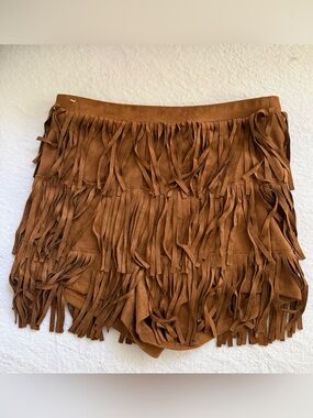 Bear Dance Brown Faux Suede Fringe Shorts Medium Western Cowgirl Boho Festival
